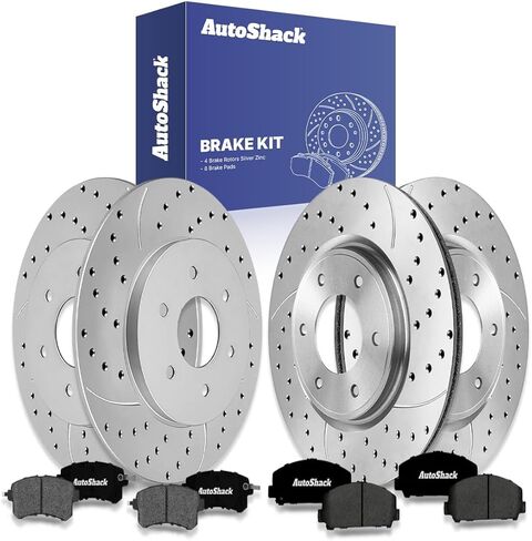 استبدال مجموعة فرامل Autoshack لعام 2017-2019 Nissan Armada 5.6L V8 AWD RWD الخلفية الأمامية المحفورة والقطط المغطى بالقرص الإلكترونية منصات الفرامل السيراميك BRK030645359 in Kuwait