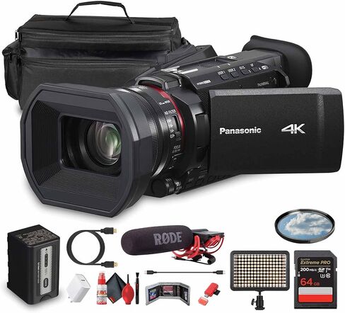 Panasonic HC-X1200 UHD 4K HDMI Lightweight Compact Camcorder with 24x Zoom (HC-X1200) + Mic + Case + LED Light + 64GB Memory Card + USB-C Cable + Cleaning Kit + USB-C Adapter + HDMI Cable + More in Saudi Arabia