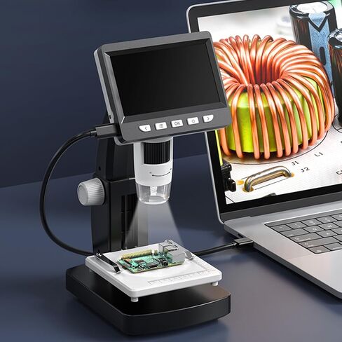 4.3 Inch Digital Microscope 1080P 50-1000X Magnification with Built - in Storage, Adjustable LED Light, USB 3.0 Connectivity - High Resolution IPS Screen, Multi - Platform Comp in Kuwait
