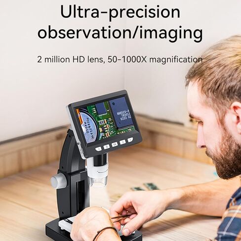4.3 Inch Digital Microscope 1080P 50-1000X Magnification with Built - in Storage, Adjustable LED Light, USB 3.0 Connectivity - High Resolution IPS Screen, Multi - Platform Comp in Kuwait