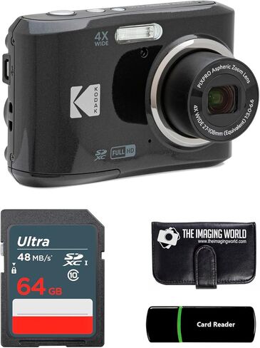 كاميرا Kodak PIXPRO FZ45 رقمية 16 ميجابكسل، تكبير بصري 4X 27 ملم زاوية واسعة 1080 بكسل فيديو عالي الدقة 2.7 بوصة كاميرا LCD (أسود) + بطاقة وقارئ سعة 64 جيجابايت + محفظة ذاكرة in Kuwait