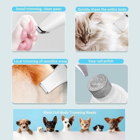 4 in 1 Dog Clippers Grooming Kit with LED Screen, Cordless Quiet Paw Trimmer & Nail Grinder, Rechargeable Waterproof Feet Ear Body Hair Shaver for Cats Dogs Pet Supplies in Saudi Arabia