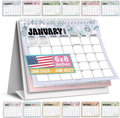 Small Desk Calendar 2026-2027 - Standing Flip Desk Calendars 2026, 18 Months Stand Up Calendars from Jan 2026 to June 2027, Retro Desktop Calendar Planner for Home, School, Office in Saudi Arabia