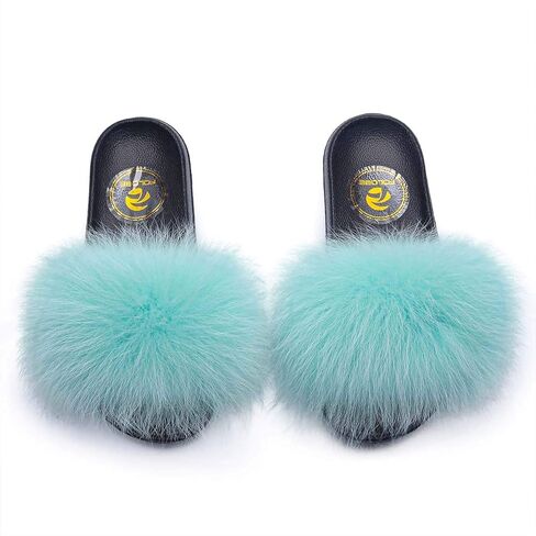 FOLOBE Women Fuzzy Slides Fur Feather Sandals Fur Slips Fur Slippers Fluffy Slides Outdoor House Slides Shoes Fuzzy Slippers Fluffy Sandals slip on fur slippers in Kuwait