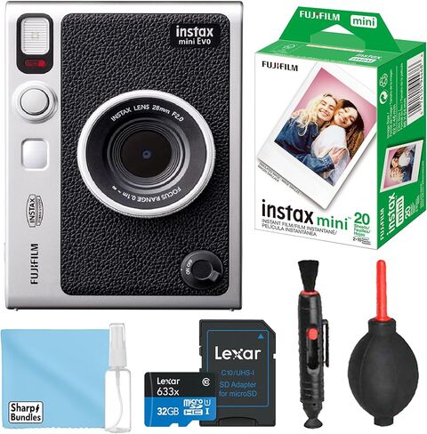 Fujifilm Instax Mini EVO Hybrid Instant Camera (Black) with 32GB Micro SD Memory Card + 20 Instant Film Sheets+ Cleaning Accessories Bundle in Saudi Arabia