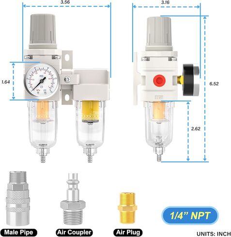 1/4" NPT Air Drying System, Double Air Filters with 150 PSI Gauge and Valve Shut Off Switch for Plasma Cutter and Paint Spray, Manual Drain in Saudi Arabia