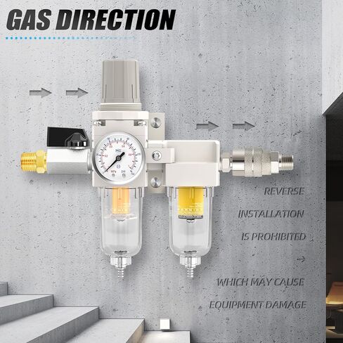 1/4" NPT Air Drying System, Double Air Filters with 150 PSI Gauge and Valve Shut Off Switch for Plasma Cutter and Paint Spray, Manual Drain in Saudi Arabia
