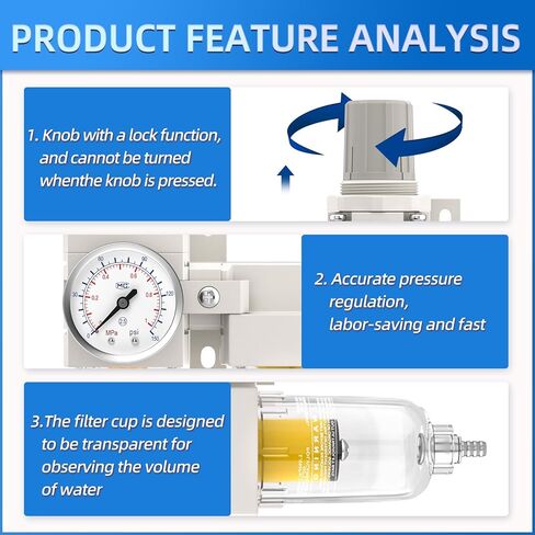 1/4" NPT Air Drying System, Double Air Filters with 150 PSI Gauge and Valve Shut Off Switch for Plasma Cutter and Paint Spray, Manual Drain in Saudi Arabia