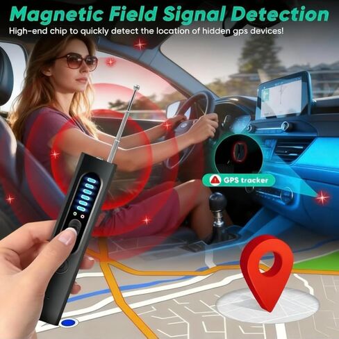 كاشف الكاميرا الخفية، كاشف علة التجسس، جهاز تتبع نظام تحديد المواقع العالمي (GPS)، ماسح ضوئي لإشارة الترددات اللاسلكية، جهاز استماع لاسلكي، أداة محمولة لحماية الخصوصية مع سيارة المنزل والمكتب والفندق والسفر (أسود) in Saudi Arabia
