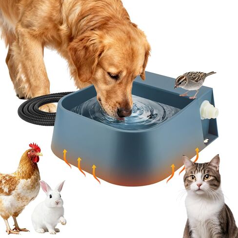 PETLESO Heated Water Bowl for Dog, Heated Dog Bowl for Cats Birds Chicken Water Heater, Outdoor Dog Bowl Provides Drinkable Water in Frozon Winter, 0.58 Gallon in Kuwait
