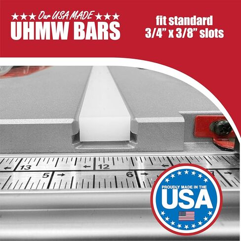 36 Inch Table Saw Miter Bar, Premium USA Made UHMW Strips w/Predrilled Holes & Screws, 3/4" x 3/8" Miter Bars for Table Saw Sled Kit, Build Crosscut Sleds, Custom Jigs - Pack of 2 in Saudi Arabia