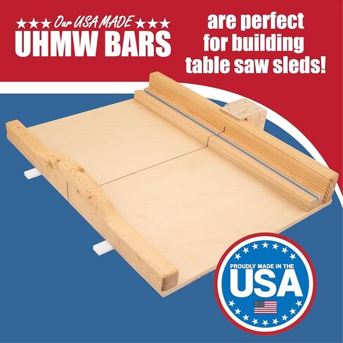 36 Inch Table Saw Miter Bar, Premium USA Made UHMW Strips w/Predrilled Holes & Screws, 3/4" x 3/8" Miter Bars for Table Saw Sled Kit, Build Crosscut Sleds, Custom Jigs - Pack of 2 in Saudi Arabia