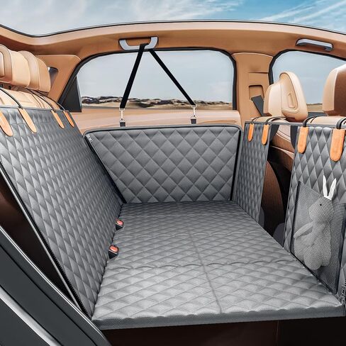 Back Seat Extender for Dogs, Hard Bottom Dog Car Seat Cover - Supports 400lbs, Rear Seat Pet Cover with Mesh Window, Waterproof Dog Hammock for Car SUV and Trucks in Kuwait