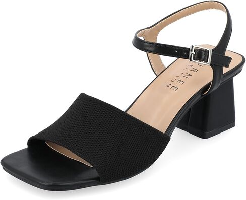 Journee Womens Knit Buckle Ankle Strap Covered Block Heel Open Square Toe Evylinn Comfort Foam Sandals in Saudi Arabia