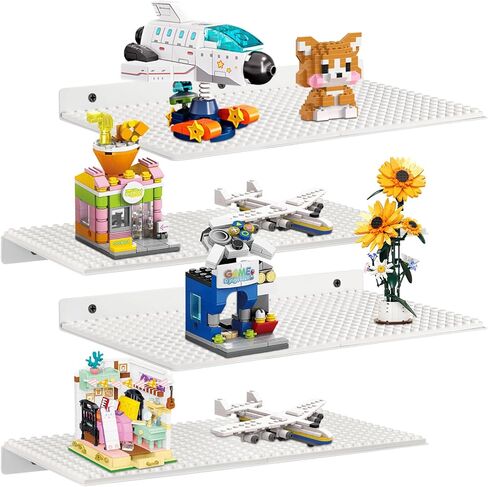 4 Pack Display Shelves for Building Bricks, Display Case Compatible with Brick Building Baseplate, Metal Floating Magnetic Display Cabinet Wall Mounted, Works with Major Building Blocks (Black│4-Pack) in Kuwait