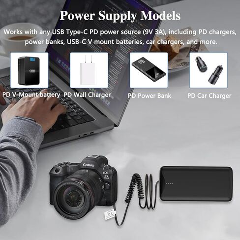 Tectra USB-C PD to LP-E6 Dummy Battery, LP-E6N AC Power Adapter for Canon EOS 90D 80D 70D 60D R R5 R6 5D Mark II III IV, 6D Mark II, 7D Mark II Cameras in Saudi Arabia