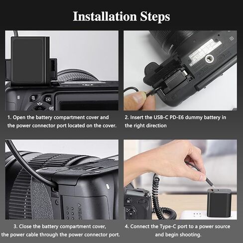 Tectra USB-C PD to LP-E6 Dummy Battery, LP-E6N AC Power Adapter for Canon EOS 90D 80D 70D 60D R R5 R6 5D Mark II III IV, 6D Mark II, 7D Mark II Cameras in Saudi Arabia