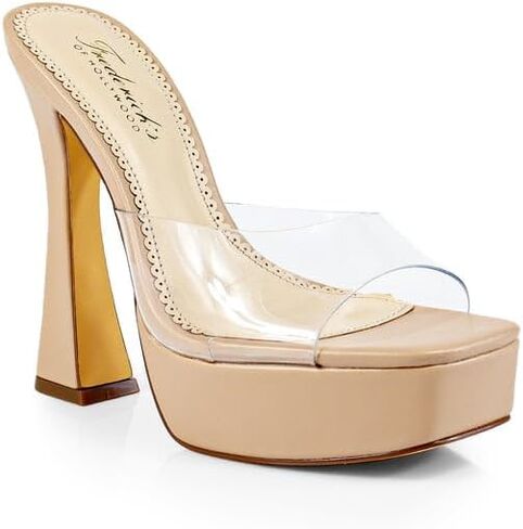 FREDERICK'S OF HOLLYWOOD Open Square Toe Platform Mule with Trapezoid Heel Slide-On Sandal - Trendy Women's Sandal with Chunky Sole, Chic Summer Footwear, FOH-Elaina in Saudi Arabia