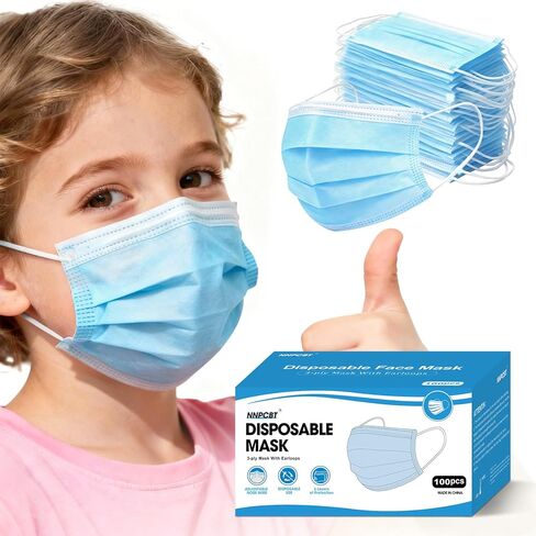 NNPCBT الاطفال وجه القناع القابل للتصرف 100 pcs 3 ply الأطفال الأولاد فتيات يواجهون أقنعة مع إيرلووبس in Kuwait