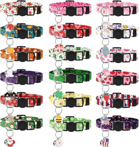 18 Pcs Holiday Cat Collars Halloween Cat Collars with Bell Adjustable Breakaway Kitten Collar with Plastic Buckle for Holiday Pet Cat Costume in Saudi Arabia