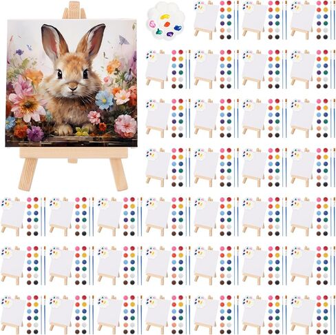 Qilery 36 Set 6 x 6 Inch Mini Canvas Panels and Easel Painting Kit, Acrylic Paints Strips, Brushes, Palette, Mini Easel with Canvas for Kids Adults Painting Birthday Classroom Party Favors Supplies in Saudi Arabia