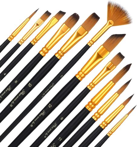 12 PCS فرش الطلاء مروحة ، فرشاة الطلاء فنان مجموعة احترافية ناعمة نايلون نايلون الفرش in Kuwait