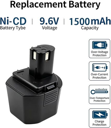 استبدال البطارية لبطاريات Ryobi 9.6V B-9620F2 1400669، بطارية Ni-CD عالية السعة 1500 مللي أمبير في الساعة متوافقة مع أدوات الطاقة اللاسلكية BD-90، HP961، CTH962K in Kuwait