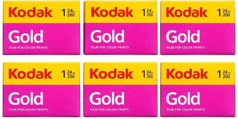 بكرة فيلم Kodak Gold 200 مقاس 35 مم، 24 عرضًا، عبوة من 6 قطع مع حقيبة تخزين متينة لفيلم النمر، أسود in Kuwait