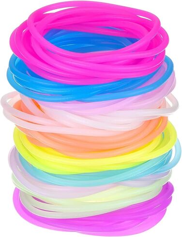 100 PCS 80S Silicone Jelly Bracelets Neon Enderable Gel Gummy Rubber Bracelets Hair Ties 80's Party Favors ، Black Color in Kuwait