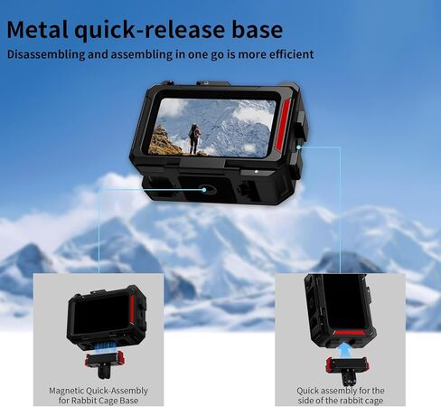 قفص كاميرا لحقيبة Dji Osmo Action 6، قاعدة ألومنيوم قابلة للتحرير مع خيط 1/4 بوصة وموصل قابل للطي للحوامل الثلاثية، غطاء حماية عدسة السيليكون، يدعم التصوير الرأسي والأفقي in Saudi Arabia