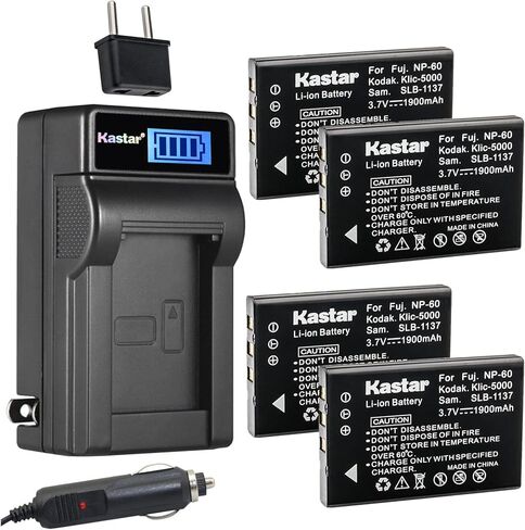 شاحن بطارية Kastar NP-60 LCD AC متوافق مع Fujifilm NP-60 HP A1812A L1812A L1812B Photosmart R07 Q2232-80001، Kodak KLIC-5000 K7600-C، Toshiba NP-60 PDR-BT3، Olympus LI-20B in Kuwait