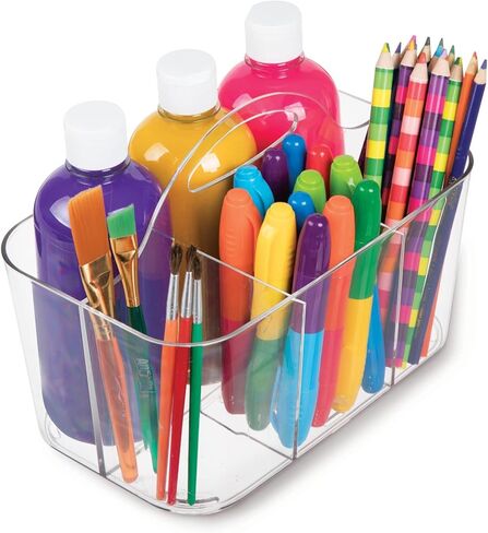 Mdesign البلاستيك المحمولة منظم تخزين الحرف Caddy ، صندوق سلة مقسوم مع مقبض للحرف اليدوية ، الخياطة ، اللوازم الفنية - يحمل الفرش ، أقلام الرصاص الملونة - مجموعة Lumiere - Clear in Kuwait