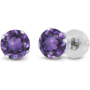 أقراط Gem Stone King من الذهب الأبيض عيار 14 قيراط وأزرق سماوي وأكوامارين للنساء والرجال (0.44 قيراط، حجر بخت كريم من الأحجار الكريمة، دائري 4 مم) in Kuwait