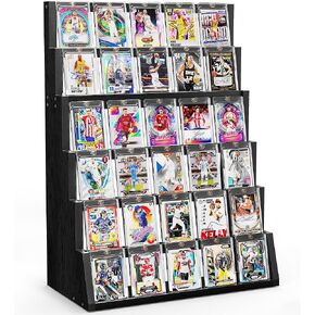 Card Display Stand, 4-Tier Trading Card Display, Wooden Graded Baseball Sports Card Display, Trading Card Display Case for Card Collection & Show (Brown) in Kuwait