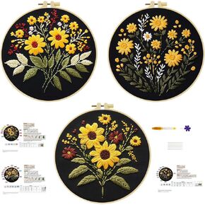 طقم التطريز 57Lilina للمبتدئين ، حزمة من 3 مع الأطواق ، المواضيع ، الإبر - مستلزمات غرزة Cross Cross للبالغين ، هدية لعشاق الحرف الاسترخاء ، موضوع الزهرة in Kuwait