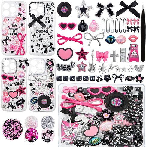 Junk case charms,Junk Phone Case Charms Kit,Pink Charms for Customizing Diy Cases,With Cute Bow,Flatback Pearls in Kuwait