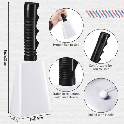 Boao 24 Pack Cow Bell مع مقابض 8 بوصة صانعي الضوضاء Cowbells للأحداث الرياضية الهتاف Bell Loud Cowbell Bulk للحصول على ألعاب كرة القدم التخرج حزب الإيقاع الموسيقي (White) in Saudi Arabia
