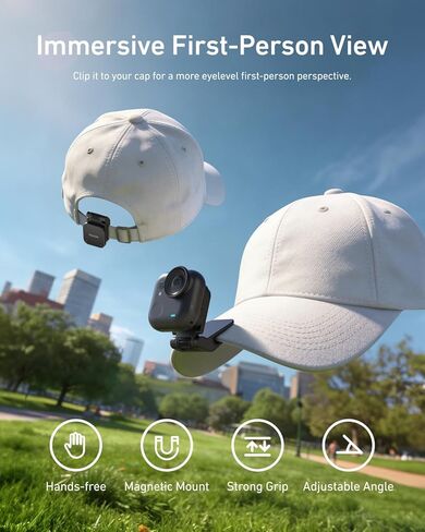 TELESIN Magnetic Cap Clip Mount for Insta360 Go Ultra, N52 Strong Magnet Hat Clip & Backpack Strap Mount, 360° Rotation & 240° Adjustable Angle, Hands-Free POV Mount for Vlogging & Outdoor Shooting in Saudi Arabia