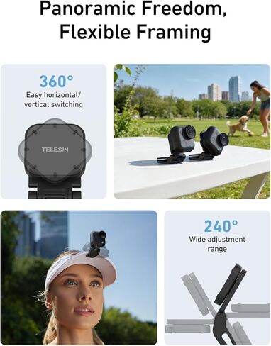 TELESIN Magnetic Cap Clip Mount for Insta360 Go Ultra, N52 Strong Magnet Hat Clip & Backpack Strap Mount, 360° Rotation & 240° Adjustable Angle, Hands-Free POV Mount for Vlogging & Outdoor Shooting in Saudi Arabia