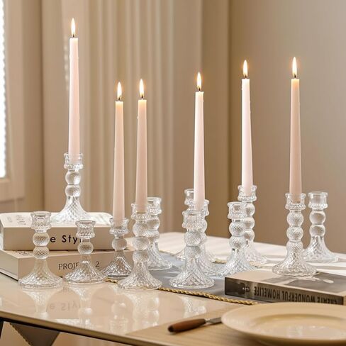 Mumufy 6 Pack Glass Taper Candle Holders Clear Candlestick Holder Fit 0.8 Inch Candles 4'' 5'' 6'' 8'' Tall Crystal Decorative Candlestick Stand Centerpiece for Table Wedding Dining Party (Vintage) in Saudi Arabia