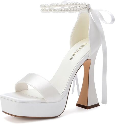High Heeled Wedding Sandals Open Toe Pearl Bridal Shoes Platform Heels Wedding Shoes for Bride in Saudi Arabia