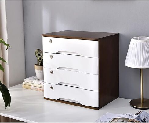 Desktop File Cabinet - with Lock Flat File Cabinet Storage, Desktop Storage Cabinet/Data Cabinet, Solid Wood Desktop Drawer Cabinet, Desktop Storage Box with Drawers(D,3 Drawers) in Kuwait