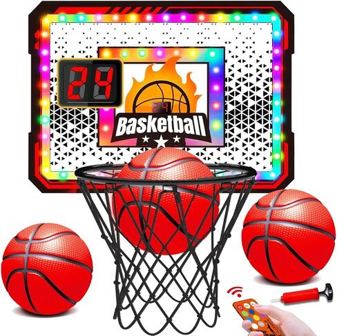 Indoor Basketball Hoop, Mini Basketball Hoop for Door, Electronic Pro Score Board with Automatic Sound & LED Light, Room Sport Set Toy Gift for 3+ Kids Teens & Adults with 3 Balls & Air Pump in Saudi Arabia