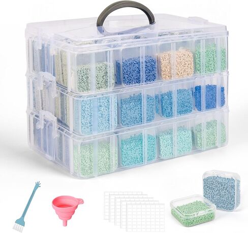 Bead Organizer Box,108 Pcs Plastic Containers Boxes with Lid 3-Tie Clear Stackable Cases Craft Rectangle Boxes for Diamond Painting Accessories,Jewelry (3-Tire Bead Organizer) in Kuwait