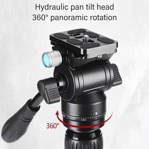 Eujgoov Professional 360 Panorama Tripod Fluid Head رأس فيديو من سبائك الألومنيوم مع مقبض فولاذي 3/8 بوصة برغي سفلي 11 رطل/5 كجم سعة تحميل لكاميرا DSLR حامل ثلاثي القوائم Monopod in Kuwait