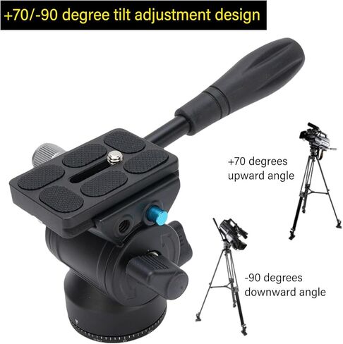 Eujgoov Professional 360 Panorama Tripod Fluid Head رأس فيديو من سبائك الألومنيوم مع مقبض فولاذي 3/8 بوصة برغي سفلي 11 رطل/5 كجم سعة تحميل لكاميرا DSLR حامل ثلاثي القوائم Monopod in Kuwait