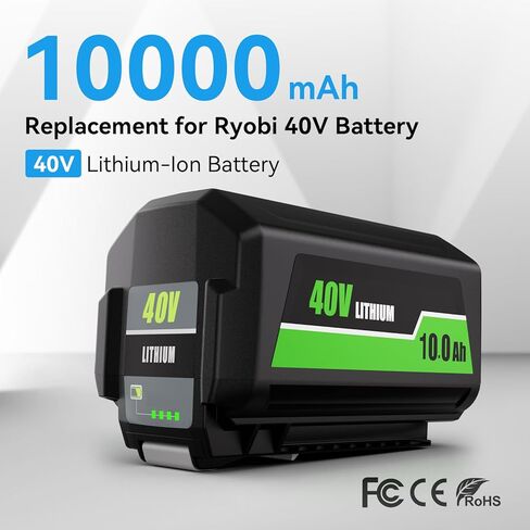 10.0Ah استبدال عالي السعة لبطارية Ryobi 40V OP4026 OP4030 OP4040 OP4050 OP4060 OP4075، متوافق مع أدوات الطاقة اللاسلكية Ryobi 40 فولت in Kuwait