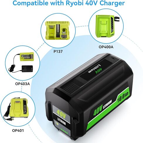 10.0Ah استبدال عالي السعة لبطارية Ryobi 40V OP4026 OP4030 OP4040 OP4050 OP4060 OP4075، متوافق مع أدوات الطاقة اللاسلكية Ryobi 40 فولت in Kuwait