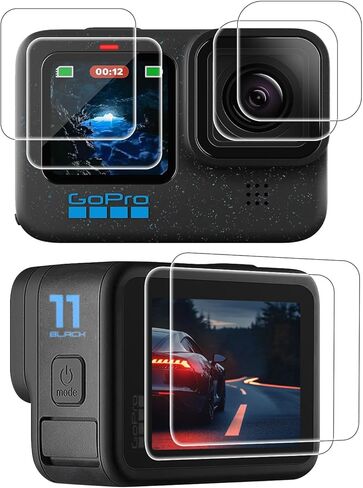 واقي شاشة Miimall لـ GoPro Hero 12 /Hero 11 /Hero 10 /Hero 9 أسود، واقي شاشة من الزجاج المقوى فائق الوضوح + واقي عدسة + فيلم شاشة LCD أمامي لكاميرات الحركة GoPro 12 11 10 9 in Saudi Arabia