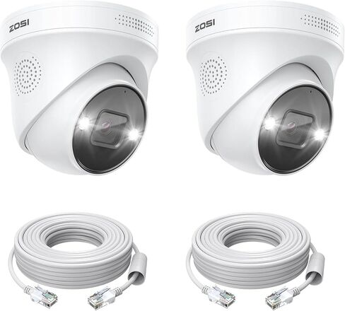 كاميرات أمان ZOSI 2-Pack 4K PoE مع كابلات إيثرنت، اكتشاف الأشخاص/المركبات، صوت ثنائي الاتجاه، مقاومة للطقس، رؤية ليلية ملونة، كاميرا داخلية خارجية متوافقة فقط مع نفس العلامة التجارية 8MP/4K POE NVR in Saudi Arabia